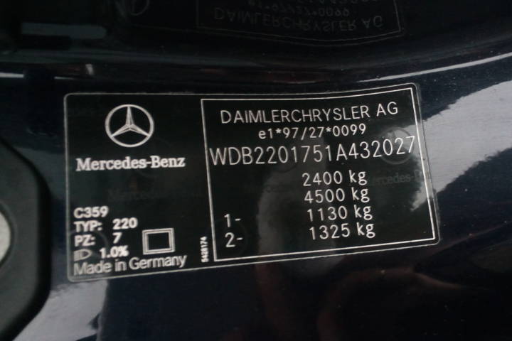 Mercedes-Benz vehicle ID plate with the paint code C359 in the bottom-left corner under the logo