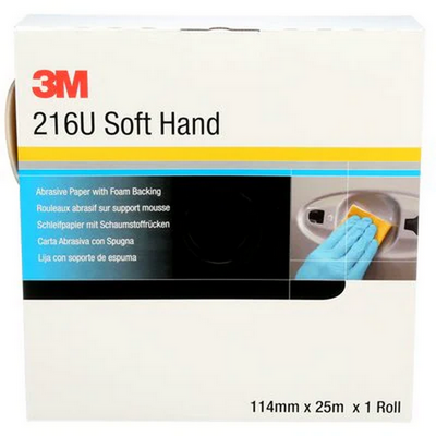 3M P240 114 X 25m Soft Hand Foam Backed Paper Abrasive Roll 216U (Each)