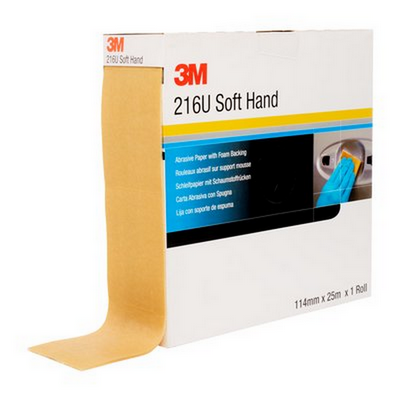 3M P800 114 X 25m Soft Hand Foam Backed Paper Abrasive Roll 216U (Each)