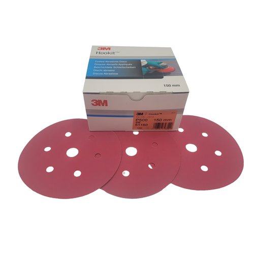 3M P500 150mm Red Hookit Disc 7 Hole (Pkt 100)