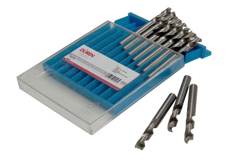 Duren 5% Cobalt 8mm spot weld drill, 79mm length. 10 drills per 