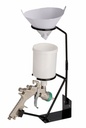 Fast Mover Bench mounted spray gun holder for gravity feed spray guns. Fitted with cradle for paint straining