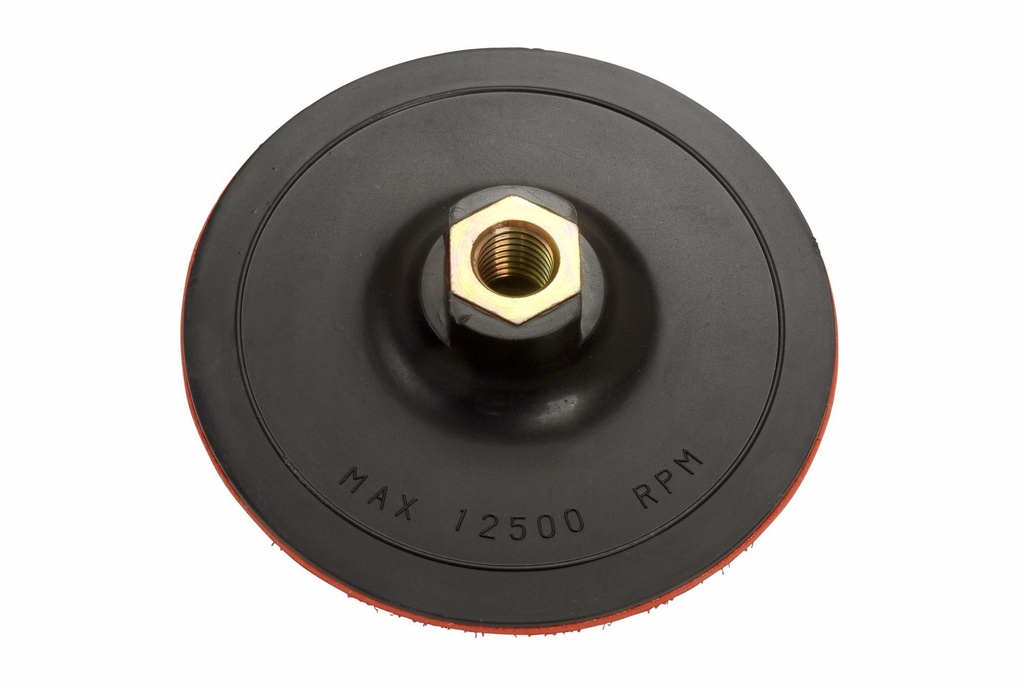 Fast Mover Blacking plate for 150mm polishing & compounding pads. Fitted with hook & Loop. 115mm. M14 female thread