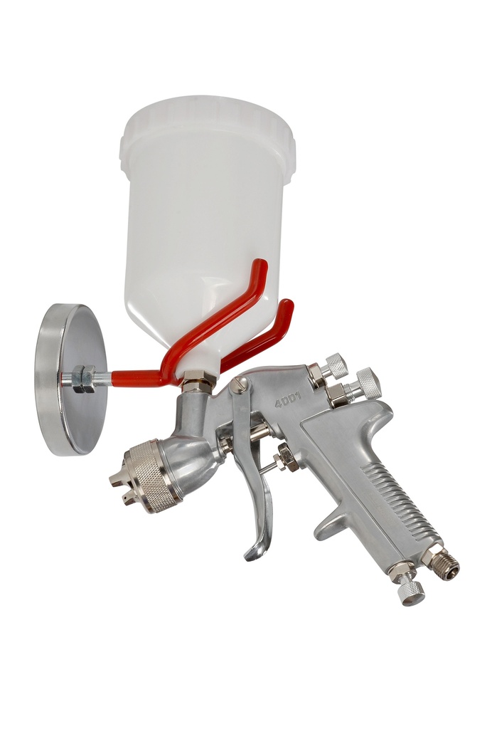 Fast Mover Magnetic spray gun holder for gravity feed spray gun.