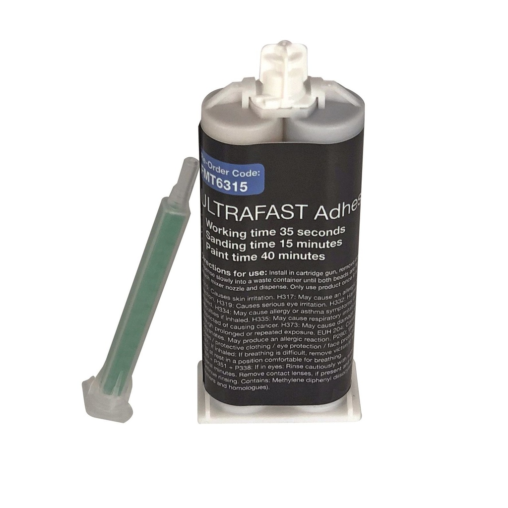 Fast Mover PU 2 part plastic repair glue in 25ml cartridge. 30 s