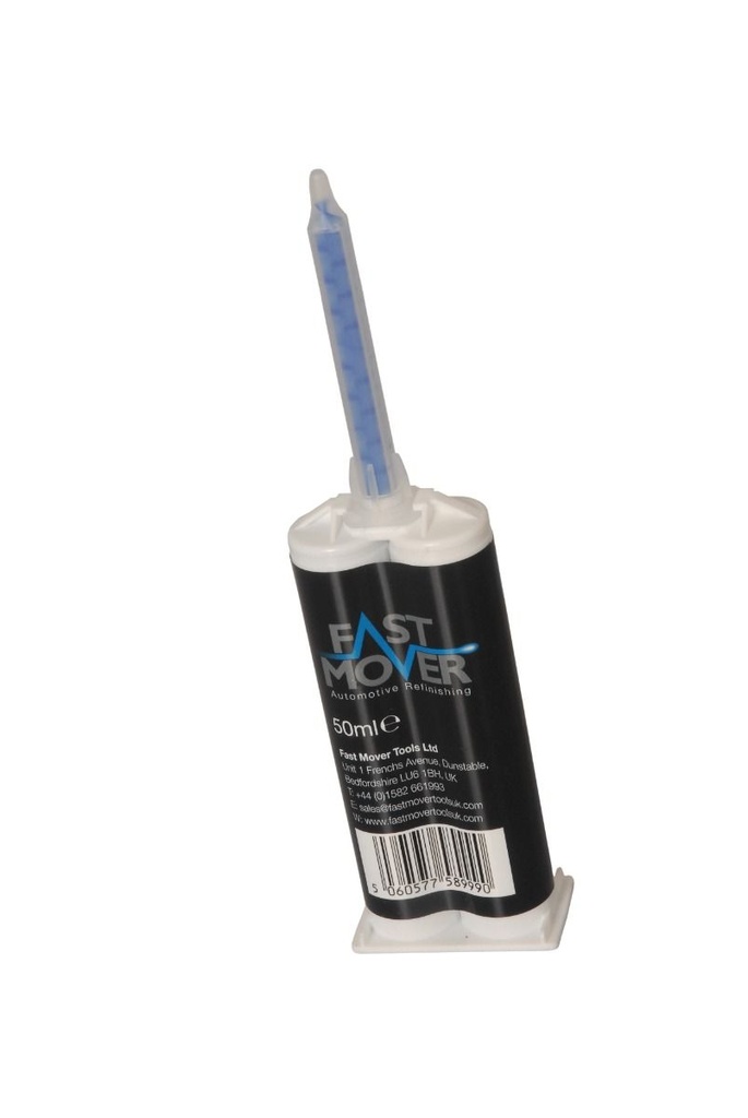 Fast Mover PU 2 part plastic repair glue in 50ml cartridge. 90 s