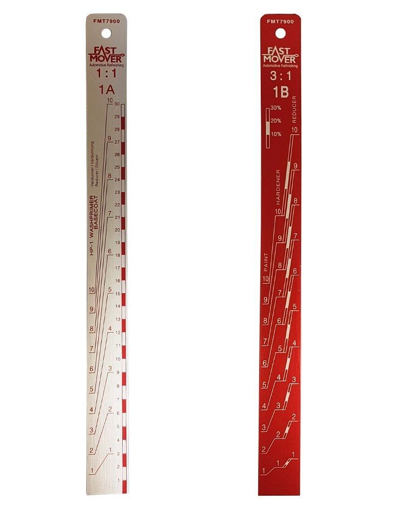 Fast Mover Paint measuring stick with ratios. Aluminium 370 x 32 x 2mm. 1:1 & 3:1