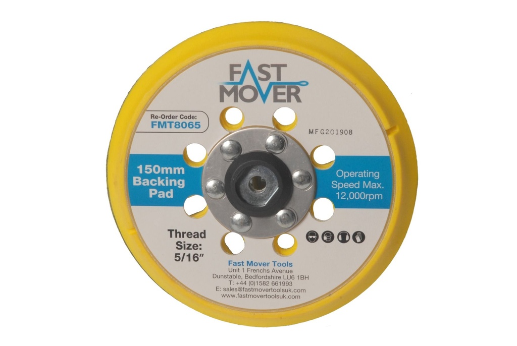 Fast Mover Backing pad 150mm with hook & loop and 8 holes