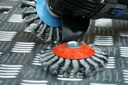 Fast Mover ZIP wire brush wheel. Bevel shape. 100mm fits tools with M10 male thread. Red