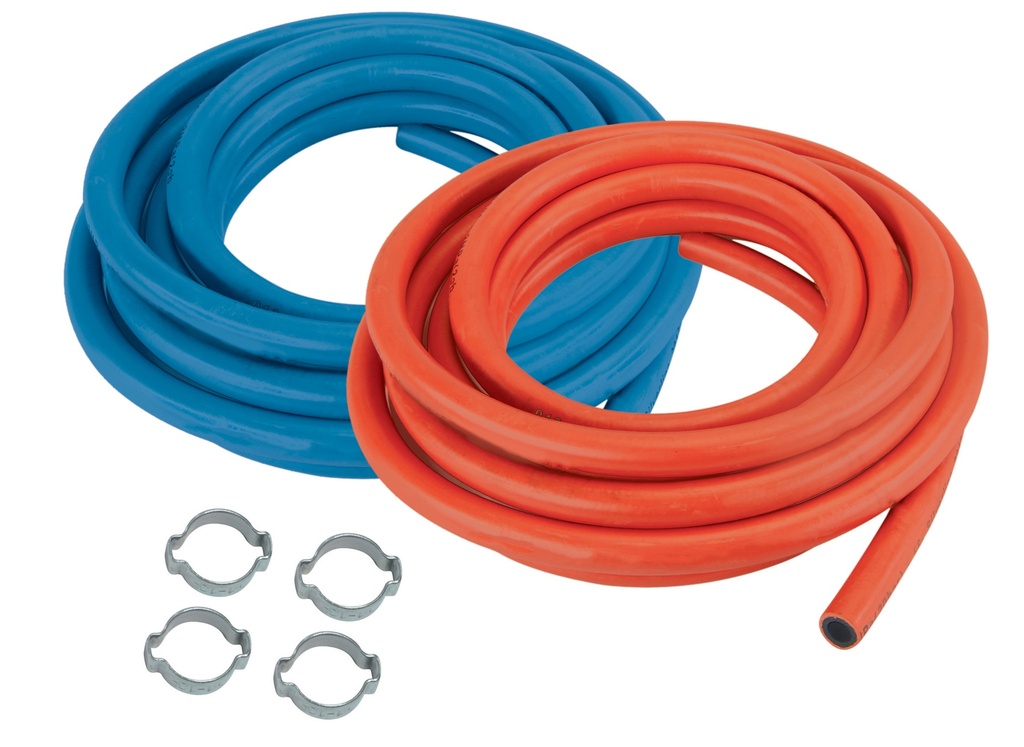 GYS SET OF 2 HOSES OX & ACETYLENE (4m - Ø10mm) + HOSE CLIPS