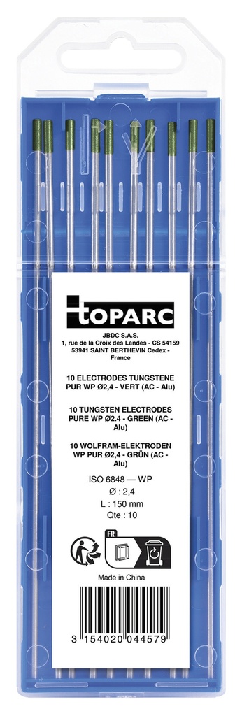 GYS 10 ELECTRODES - PURE TUNGSTEN Ø2.4 - GREEN (AC - ALUMINIUM)