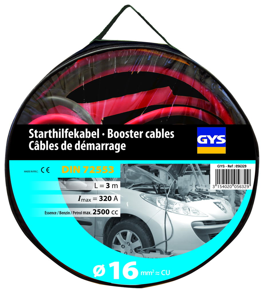 GYS JUMP LEADS PRO 320A (2.5L) - INSULATED CLAMPS - Ø16mm² - 2 x 3m