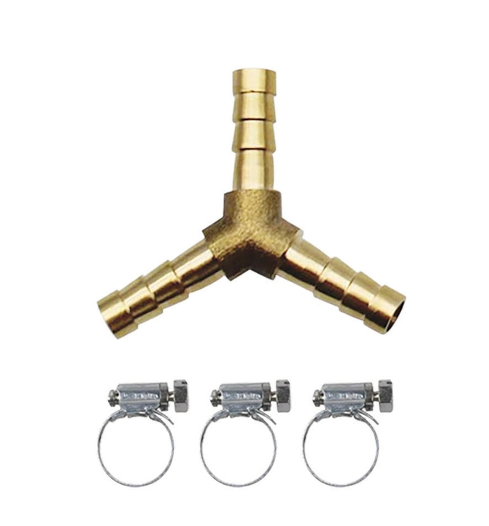 GYS Y SHAPE BRASS GAS CONNECTOR Ø6mm + 3 HOSE CLIPS