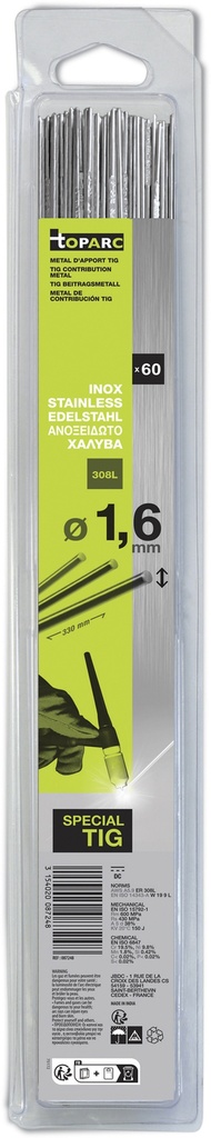 GYS TIG FILLER RODS (x60) - STAINLESS STEEL (308L) Ø1.6 - 330mm 