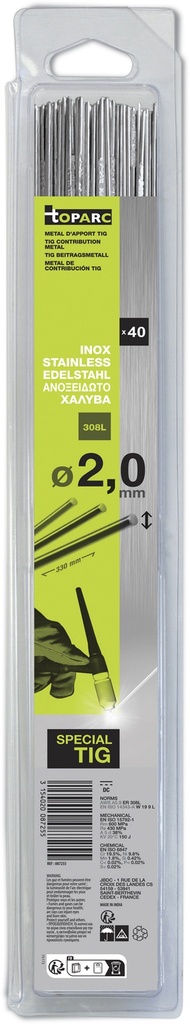 GYS TIG FILLER RODS (x40) - STAINLESS STEEL (308L) Ø2.0 - 330mm 