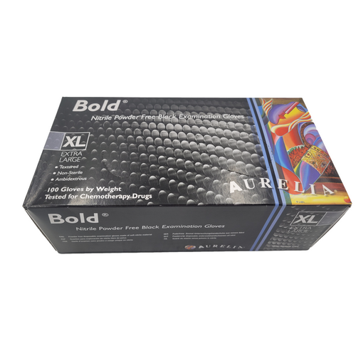 Aurelia  Bold Black Nitrile Gloves Powder Free Extra Large (5mil Thick)  (Pkt 100)