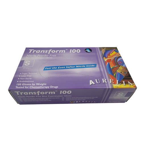 Aurelia Transform blue 100 Nitrile Gloves Powder Free Small (Pkt 100)