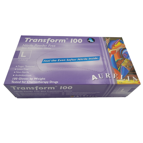 Aurelia Transform blue 100 Nitrile Gloves Powder Free Large (Pkt 100)