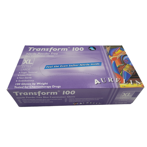 Aurelia Transform blue 100 Nitrile Gloves Powder Free Extra Large (Pkt 100)