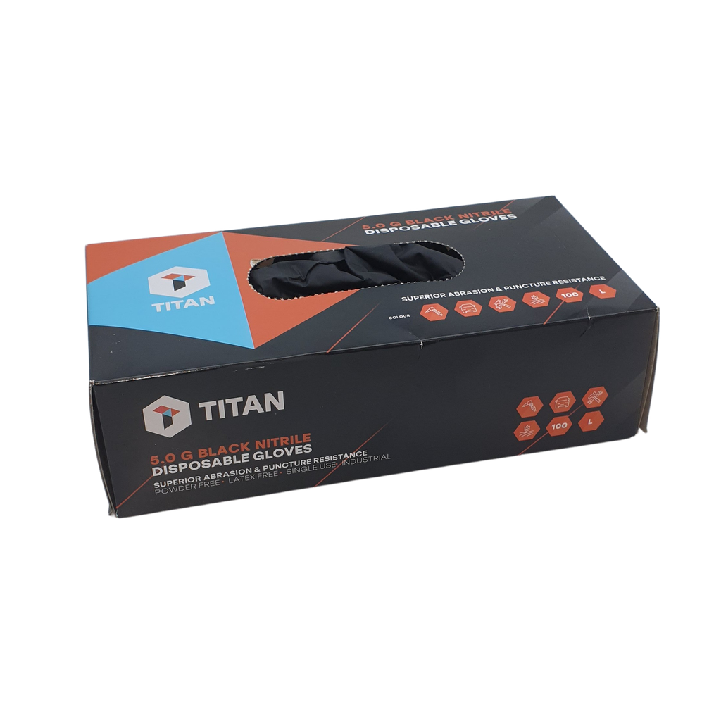 TITAN - BLACK DISPOSABLE GLOVES, NITRILE, FINGER TEXTURED, POWDE