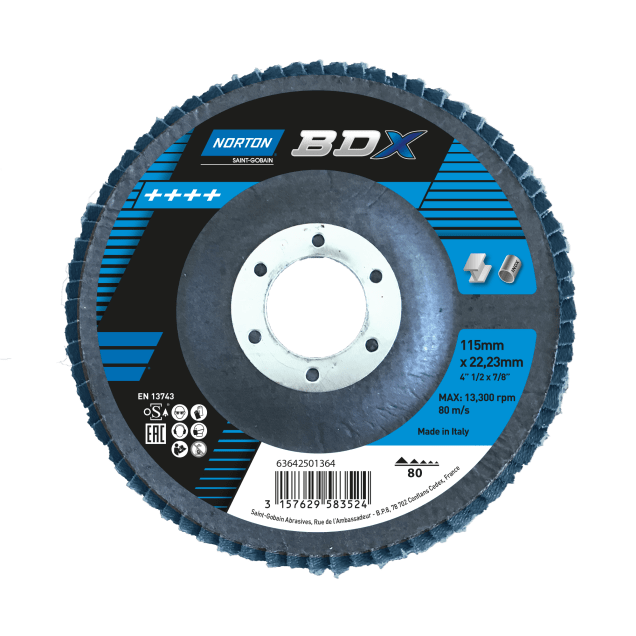 Norton  BDX Zirconium Flap Discs - 115x22mm R842 P120