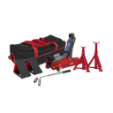 Sealey Low Entry Short Chassis Trolley Jack & Accessories Bag Combo, 2 Tonne - Red