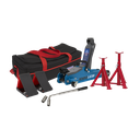 Sealey Low Entry Short Chassis Trolley Jack & Accessories Bag Combo, 2 Tonne - Blue