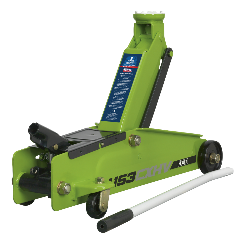 Heavy-Duty Long Reach Trolley Jack 3 Tonne - Green