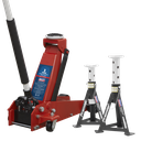 Sealey Trolley Jack 3 Tonne & Axle Stands (Pair) 3 Tonne per Stand Combo