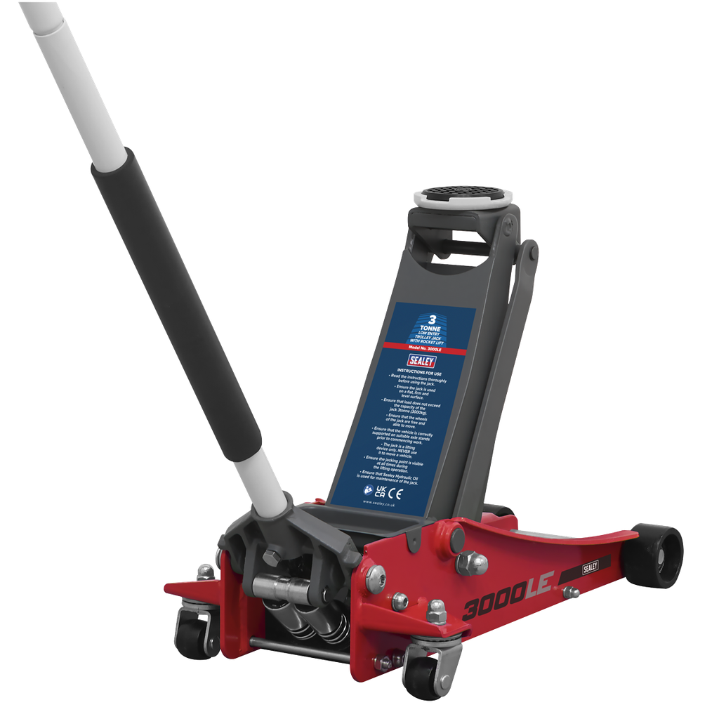 Sealey Low Profile Trolley Jack with Rocket Lift 3 Tonne - Red