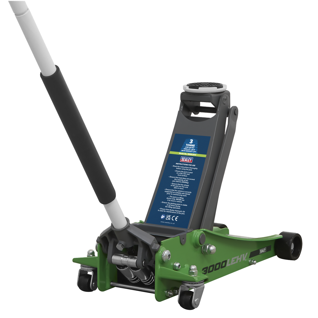 Sealey Low Profile Trolley Jack with Rocket Lift 3 Tonne - Green