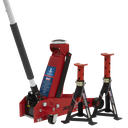 Sealey Standard Chassis Trolley Jack 3 Tonne with Axle Stands (Pair) 3 Tonne Capacity per Stand