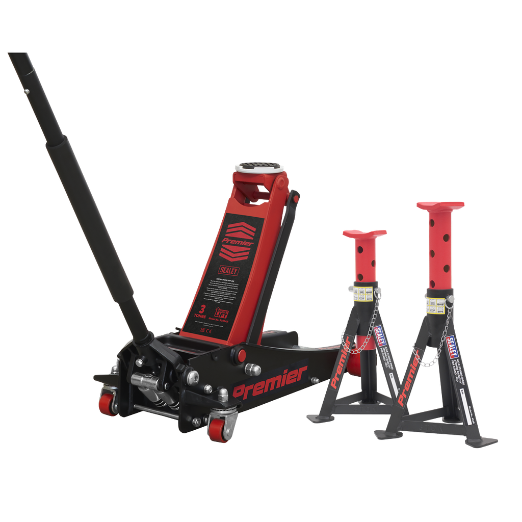 Trolley Jack 3 Tonne & Axle Stands (Pair) 3 Tonne per Stand Combo