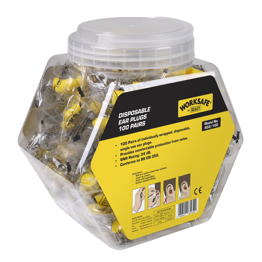 Sealey Worksafe® Disposable Ear Plugs - 100 Pairs