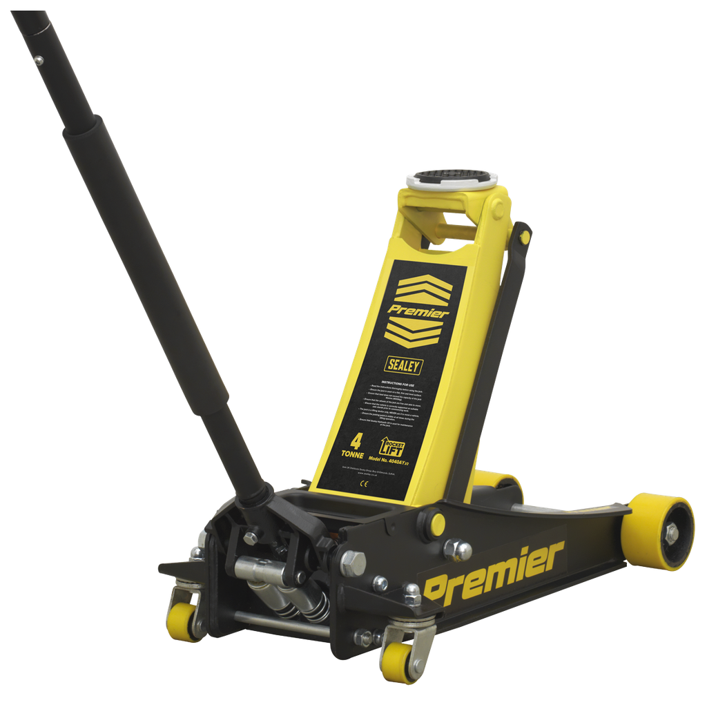 Premier Low Profile Trolley Jack with Rocket Lift 4 Tonne - Yellow