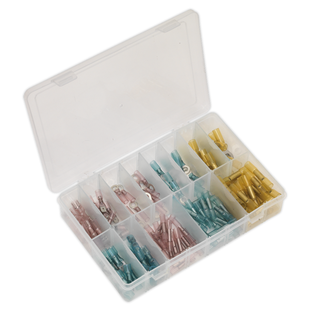 Sealey Adhesive Lined Heat Shrink Terminal Assortment 142pc - Blue, Red & Yellow