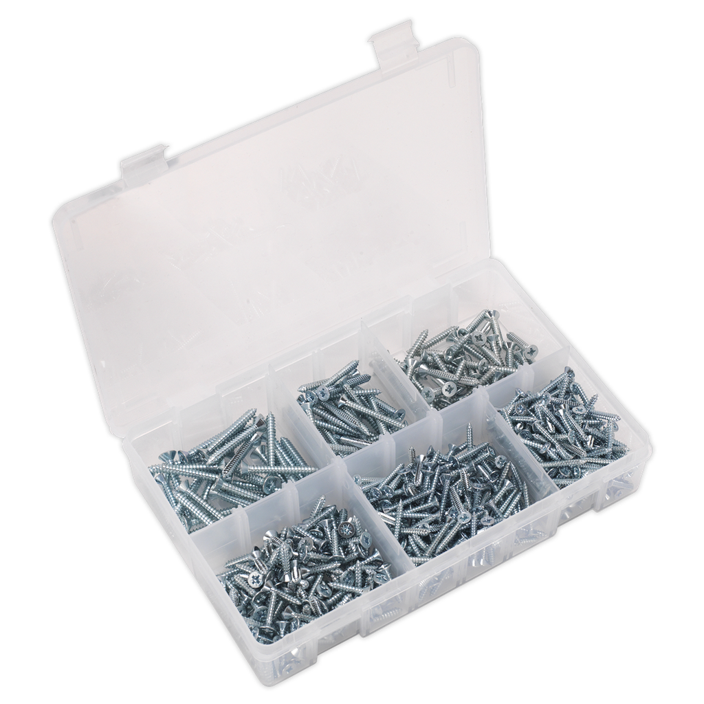 Zinc Plated Self-Tapping Countersunk Pozi Screw Assortment 510pc - DIN 7982