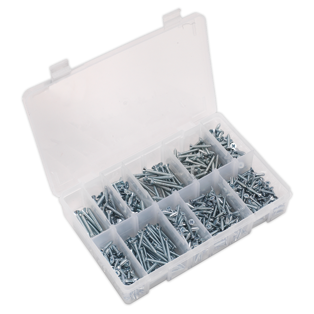 Zinc Plated Self-Tapping Countersunk Pozi Screw Assortment 600pc