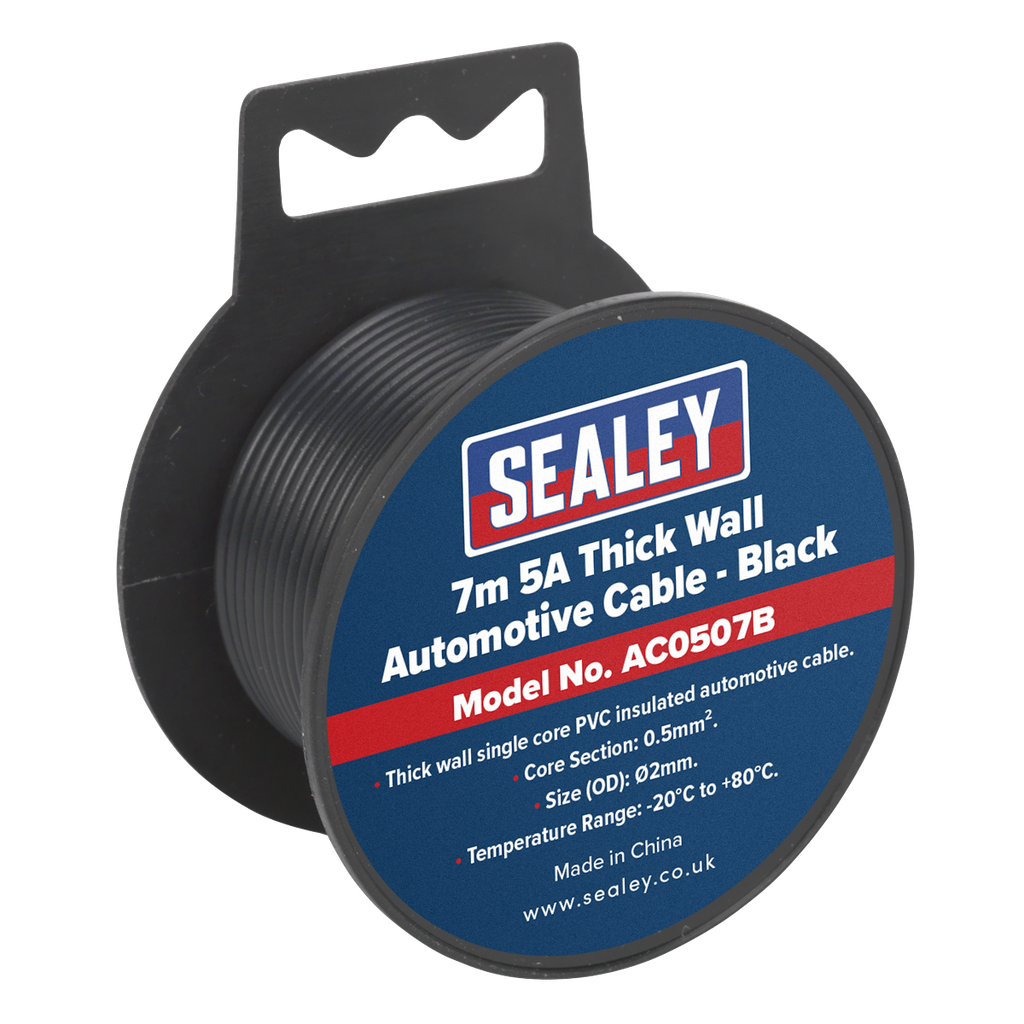 Sealey 5A Thick Wall Automotive Cable 7m - Black