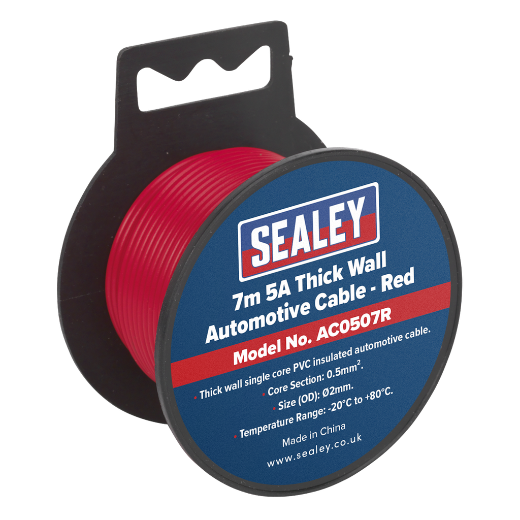 Sealey 5A Thick Wall Automotive Cable 7m - Red