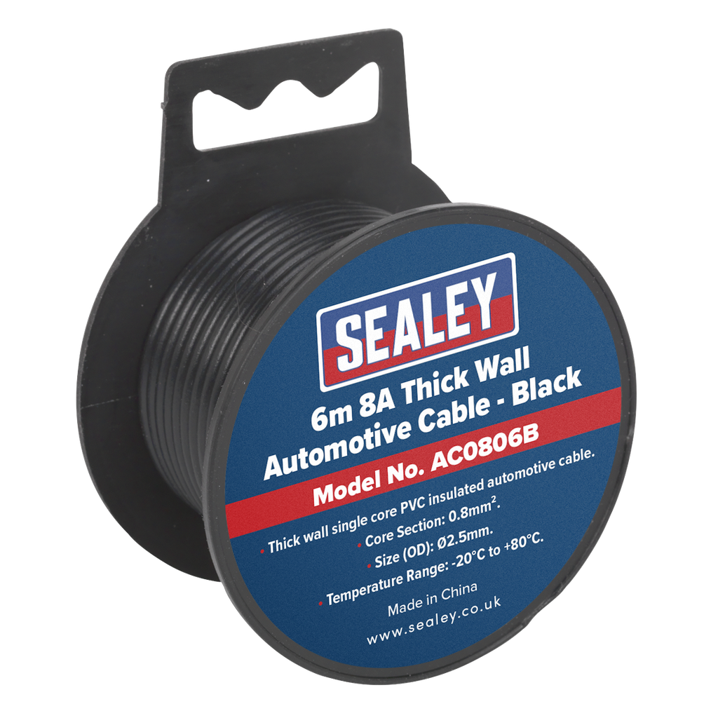 Sealey 8A Thick Wall Automotive Cable 6m - Black