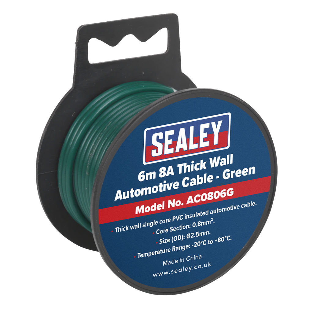 Sealey 8A Thick Wall Automotive Cable 6m - Green