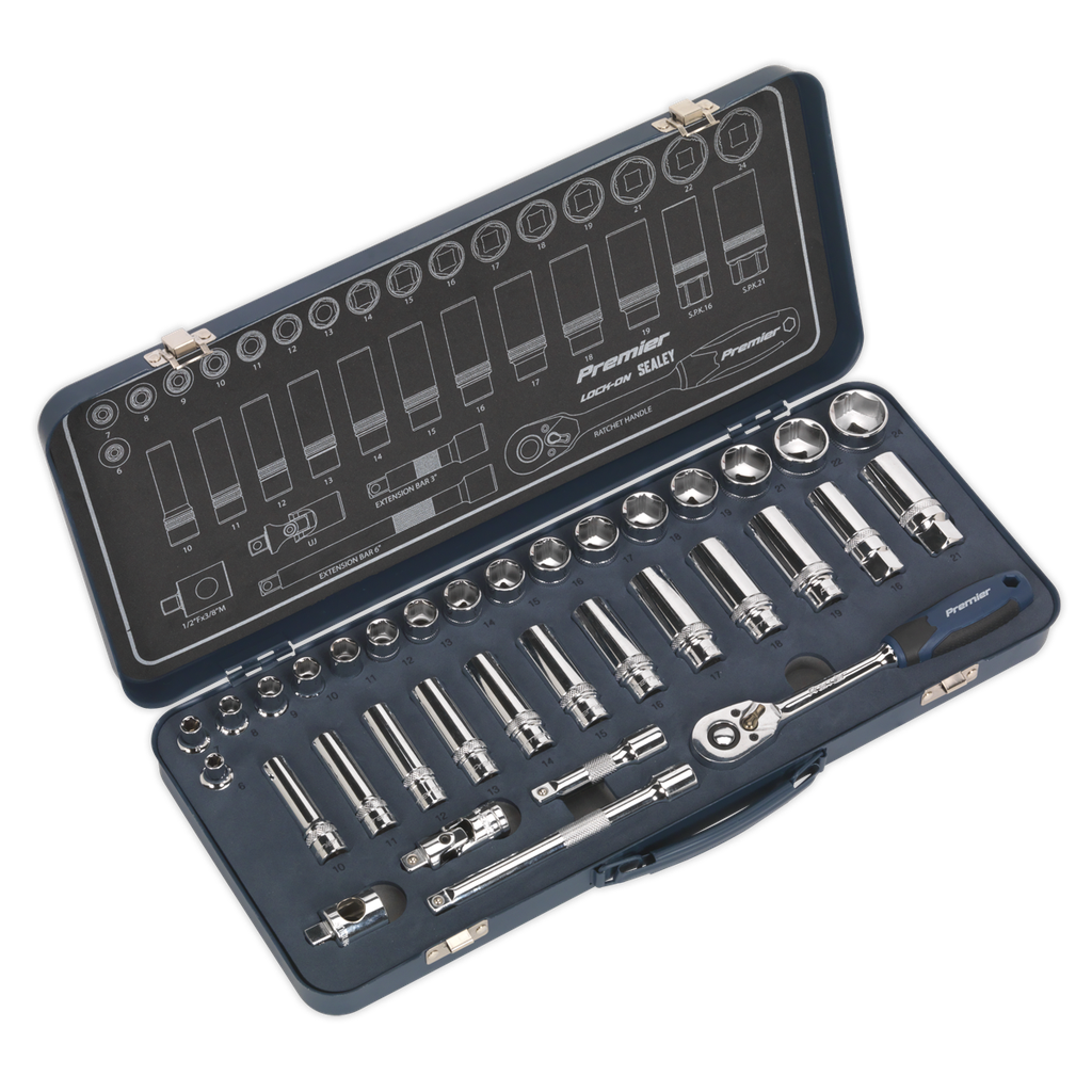 Premier Lock-On™ Socket Set 3/8"Sq Drive 34pc