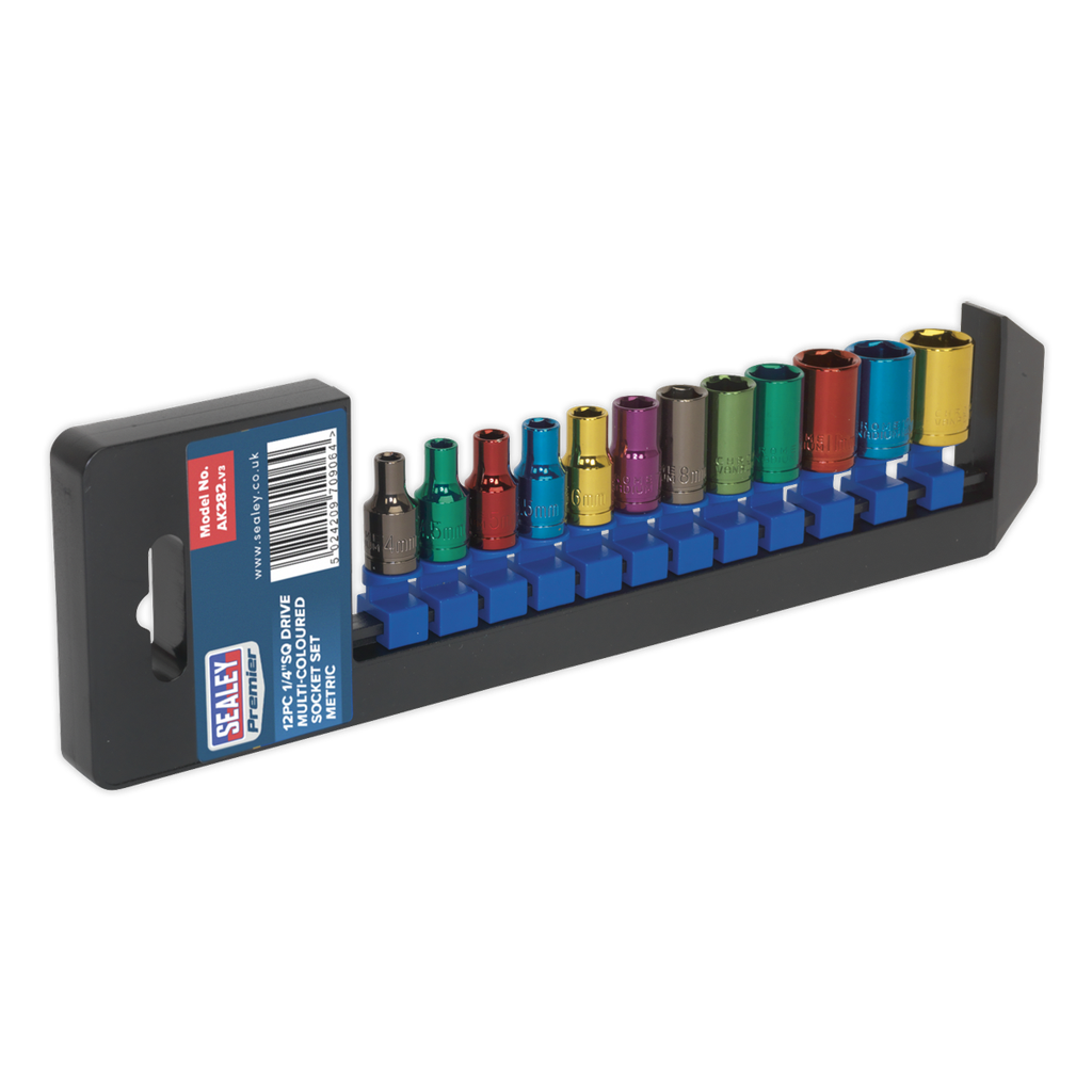Premier Multi-Coloured Socket Set 1/4"Sq Drive 12pc