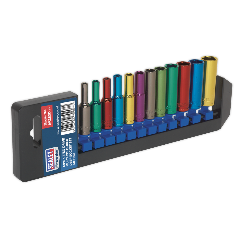 Premier Deep Multi-Coloured Socket Set 1/4"Sq Drive 12pc