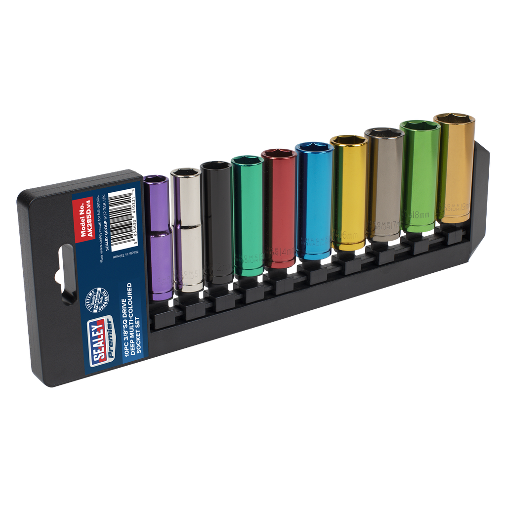 Sealey Premier Deep Multi-Coloured Socket Set 3/8"Sq Drive 10pc