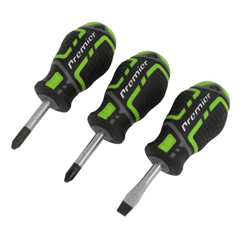Sealey Premier GripMAX® Stubby Screwdriver Set 3pc - Hi-Vis Green