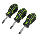 Sealey Premier GripMAX® Stubby Screwdriver Set 3pc - Hi-Vis Green