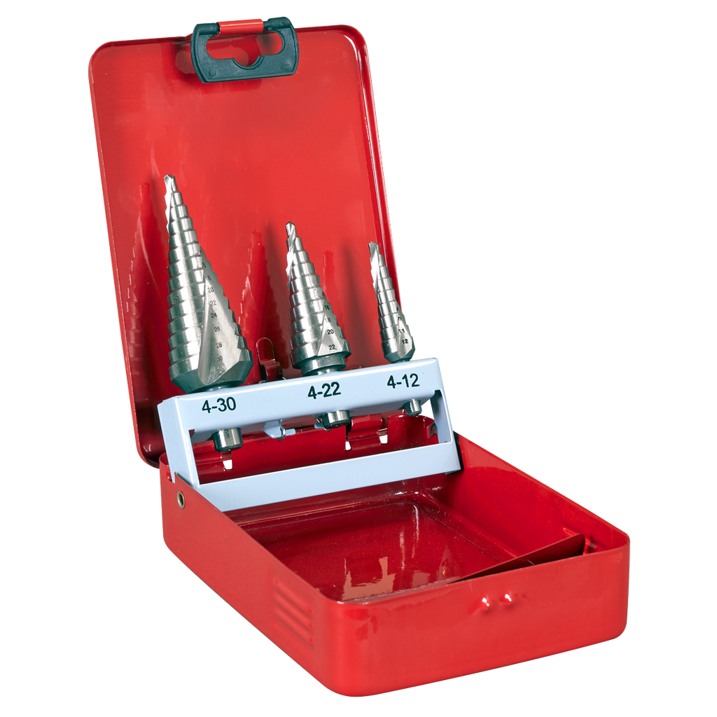 Sealey Spiral Flute HSS M2 Step Drill Bit Set 3pc