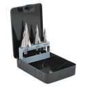 Sealey Spiral Flute HSS 4341 Step Drill Bit Set 3pc